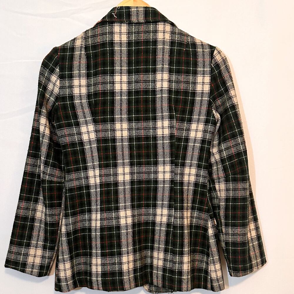 VINTAGE 90s Y2K RT Wool Green Plaid Blazer Sz. S - Picture 6 of 8
